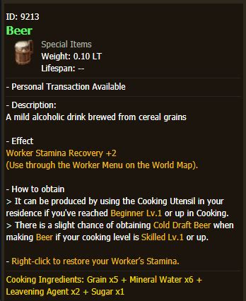 BDO Beer & Cooking Guide (Black Desert Online) | GrumpyG