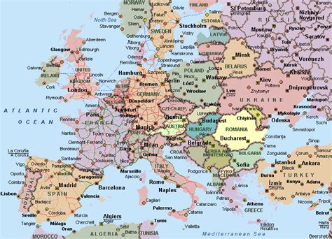 Printable Map Of Europe With Capital Cities