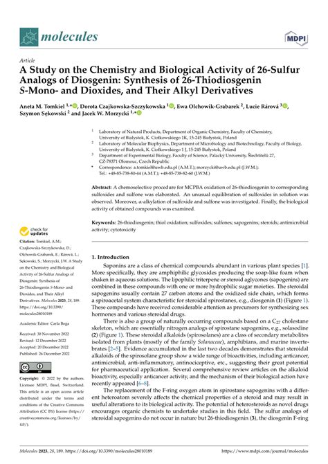 (PDF) A Study on the Chemistry and Biological Activity of 26-Sulfur Analogs of Diosgenin ...