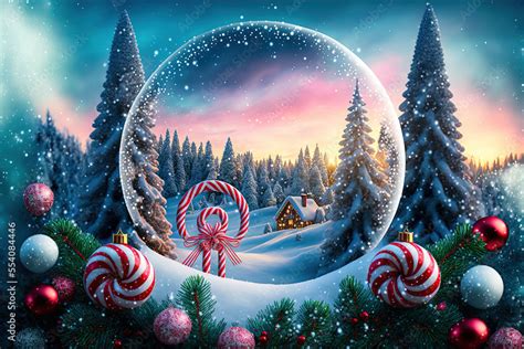 A beautiful Merry Christmas scene with a festive night snow background and a winter landscape. A ...