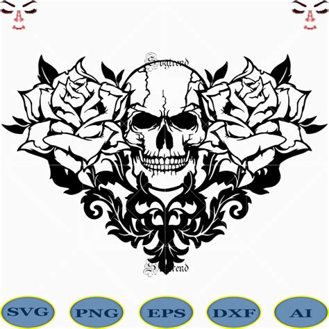 Halloween, Skull with roses vector, Sugar Skull Svg, Sugar Skull vector, Sugar Skull logo, Skull ...