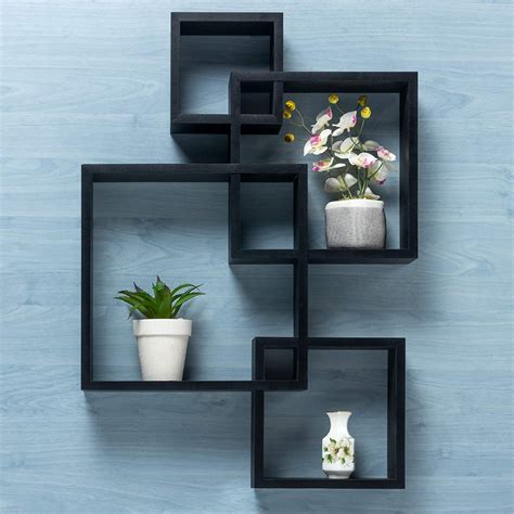 Gatton Design Floating Shelves | Black | Wall Mounted Interlocking Cube Design | Shelves for ...