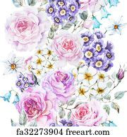 Free art print of Vector floral pattern. Beautiful vector pattern with nice watercolor flowers ...
