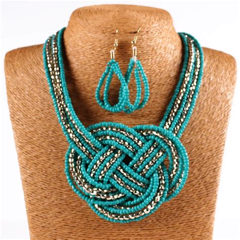 Fashion Jewelry Set Women Big Boho Bohemian Necklace Beads Multilayer ...