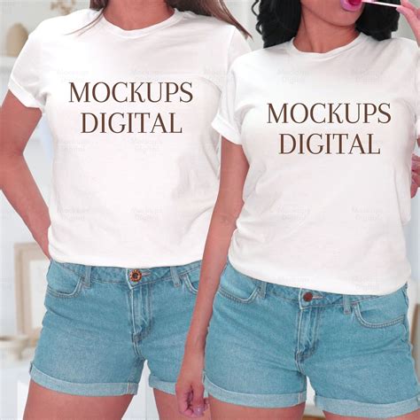 Two Shirt Mockup White Shirt Mockup 3001 Model Mockup - Etsy