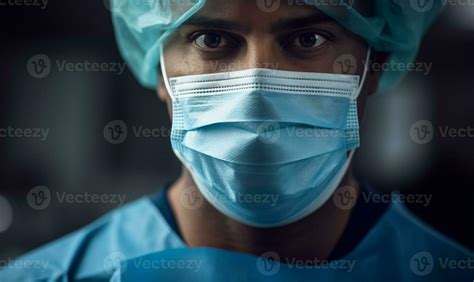 Male doctor surgeon practitioner wearing a medical mask in hospital ...