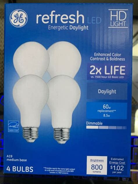 GE Refresh LED HD DAYLIGHT Dimmable Bulbs 4-Pack 800 Lumens 8.5W = 60W A19 | eBay