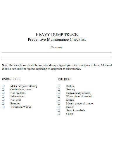 Semi Truck Preventive Maintenance Checklist