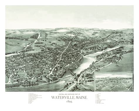 Historic old map shows bird’s eye view of Waterville, Maine in 1895