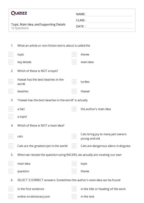 50+ Identifying the Main Idea worksheets for 4th Grade on Quizizz ...