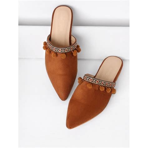 Pom Pom Detail Point Toe Flat Slippers | Cute shoes heels, Fancy shoes, Women shoes