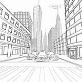 Two Point Perspective City Drawing Sketch Coloring Page sketch template