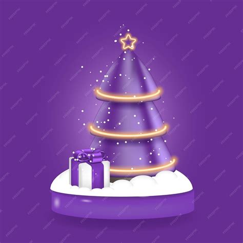 Premium Vector | Christmas tree 3D with neon rings vector illustration