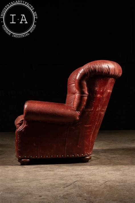 Vintage Tufted Full Grain Leather Chair and Ottoman in Red - Etsy