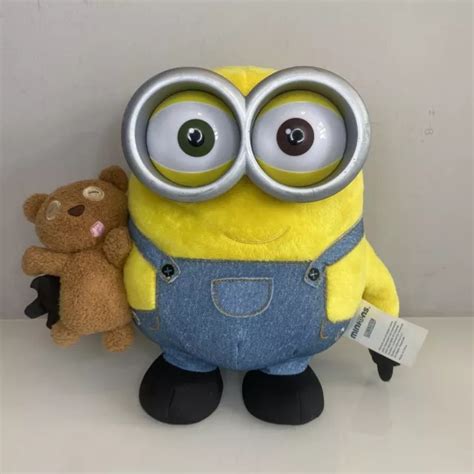 RARE MINIONS TALKING Bob With Teddy Bear Soft Plush Toy Light Up Cheeks ...