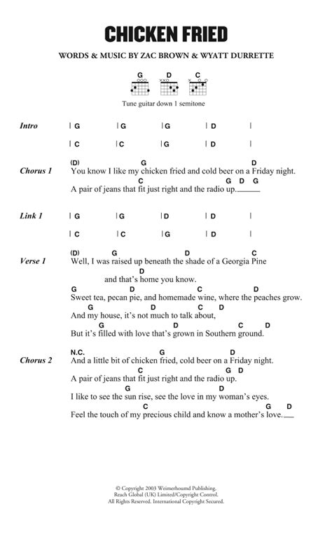 Chicken Fried by Zac Brown Band Sheet Music for Guitar Chords/Lyrics at ...