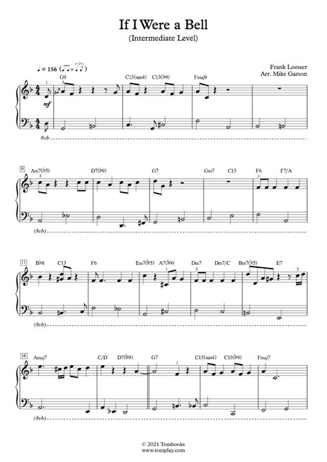 If I Were a Bell (Intermediate Level, Solo Piano) (Frank Loesser) - Piano Sheet Music