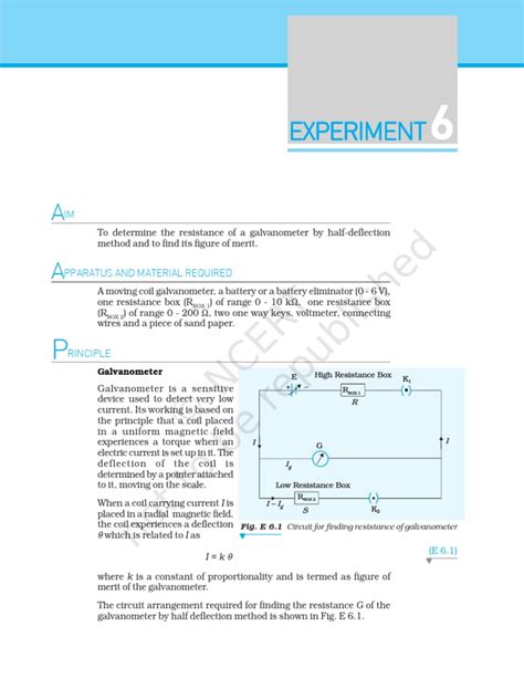 To Determine Resistance of A Galvanometer by Half-Deflection Method and ...