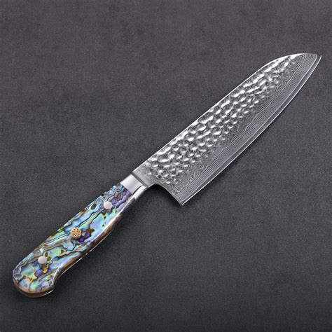 Best Damascus Steel Japanese Santoku Knife with Paua Abalone Handle