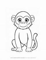Monkey Outline Face Clipart Cartoon Clip Simple Baby Printable Happy  sketch template