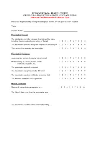 Oral Presentation Evaluation Sample Form - Edit, Fill, Sign Online | Handypdf