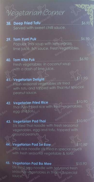 Menu at Thai Hut restaurant, Margate