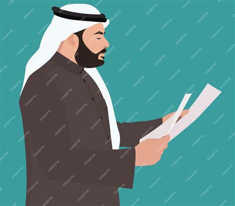Premium Vector | Arab gulf man holding papers Arab male reading from papers man holding reports