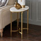 Bordax Gold Metal Oval Accent Table with White Marble Top