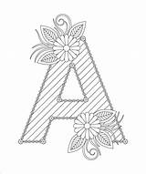 Alphabet coloring Page With Floral Style ABC  letter A sketch template