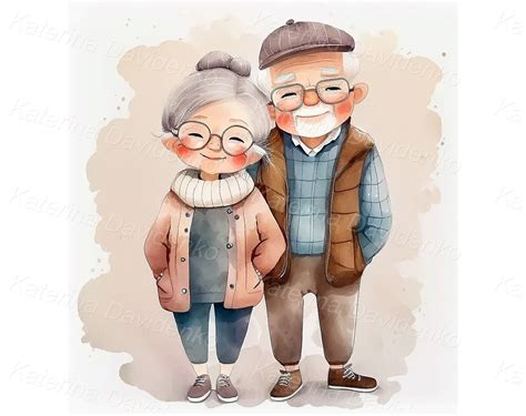 Set of 3 Happy Elderly Couples. Cartoon Illustration of - Etsy