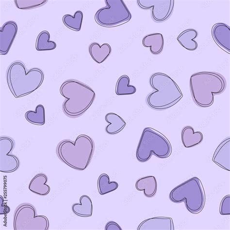 Soft, pastel purple background with hearts. Vector seamless pattern with hearts. Cute sweet love ...