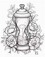 Hourglass And Flowers Coloring Page  Premium AI Generated Image sketch template