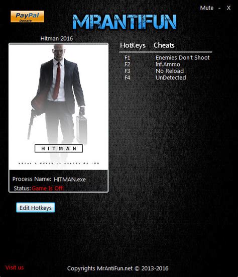 Hitman 2016 Trainer +4 v1.7.0 MrAntiFun - download cheats, codes, trainers