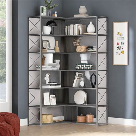 17 Stories 7-Tier Corner Bookcase L-Shaped Bookshelf & Reviews | Wayfair