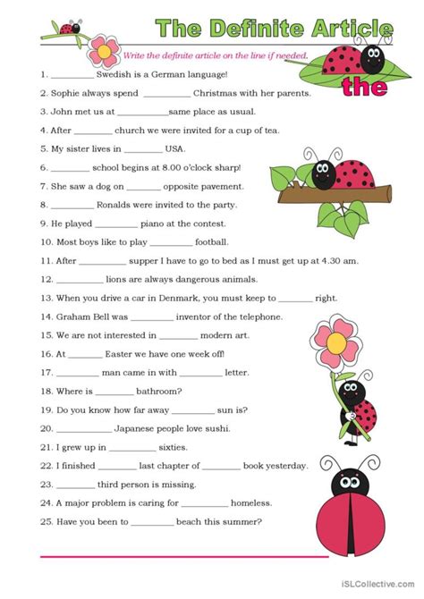 The Definite Article (Exercises) gen…: English ESL worksheets pdf & doc