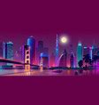 Background with night city in neon lights Vector Image