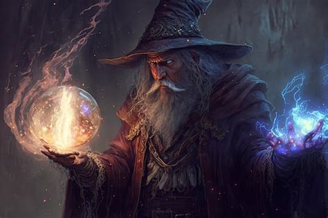 Premium AI Image | A wizard holding two glowing orbs in his hands.