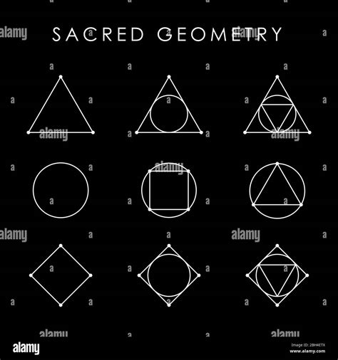 Sacred geometry white symbol set. Triangle, circle, square, rhombus ...