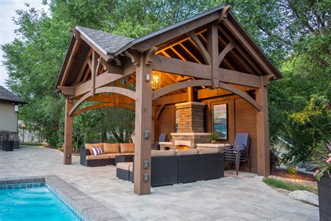3rd Gable Pavilion w/Privacy Wall & Fireplace | Western Timber Frame
