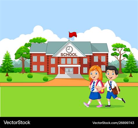 Happy little kids going to school Royalty Free Vector Image