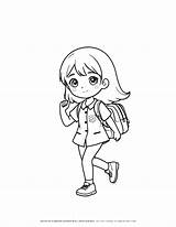 Whimsical Girl Running To School Coloring Page  Fun Activity For Kids sketch template