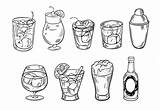 Premium Vector  Hand Drawn sketch cocktails Set Black color Outline sketch template