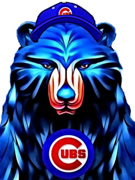 a chicago cubs bear with a baseball cap on it's head and the cubs logo