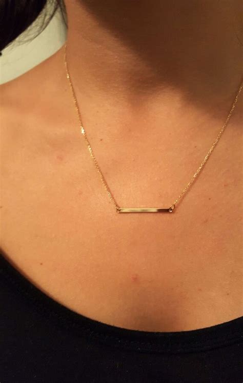 14k Solid Gold bar necklace 3x2 Extra Small Skinny Bar