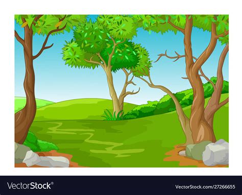 Cool grass hill and trees landscape cartoon Vector Image