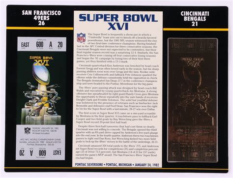 Super Bowl XVI Commemorative Score Card with 22kt Gold Ticket ...