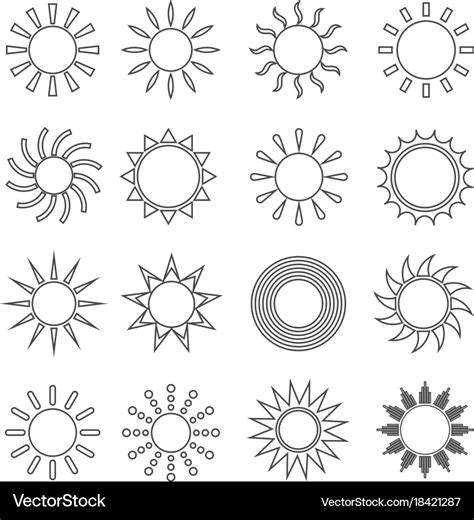 Sun outline flat set Royalty Free Vector Image