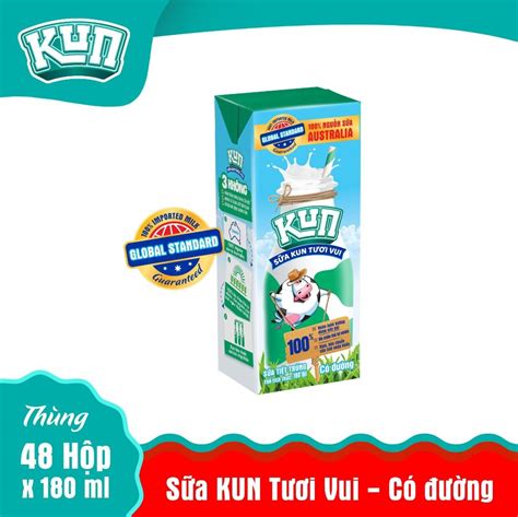 Sữa Kun tươi vui có đường 180ml thùng 48 hộp – Sữa KUN Online