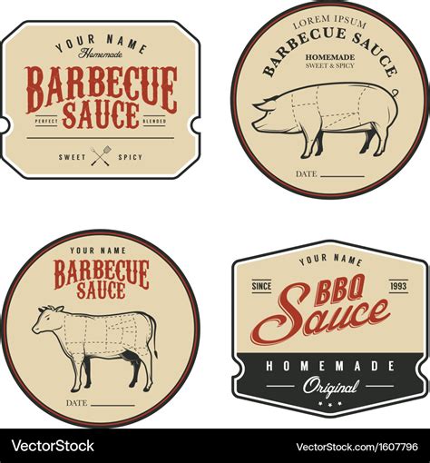 Set of vintage homemade barbecue sauce labels Vector Image