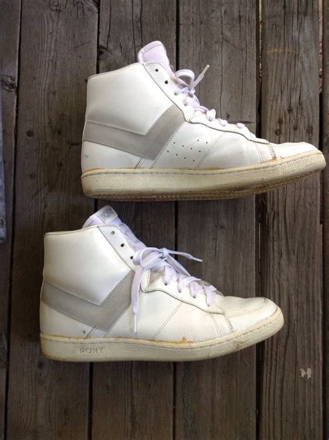 Vintage 1980's Pony White Leather Hi Top Sneakers size 9.5